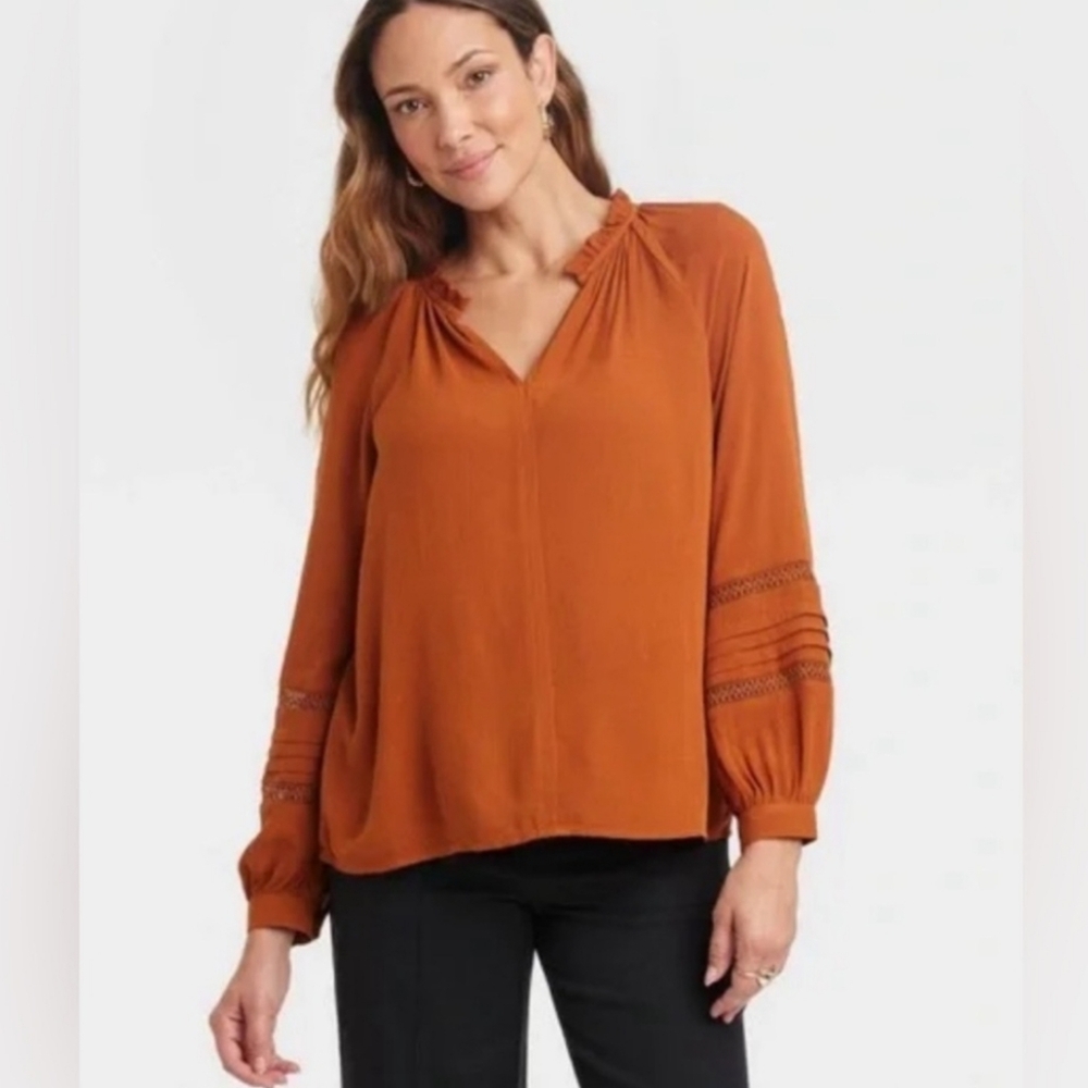 Knox Rose Relaxed Boho Blouse with Embroidered Lace Detail